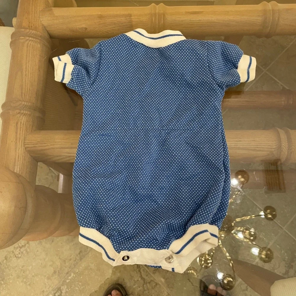 Vintage Health-tex Baby Romper 6 Months Blue Knit Sailboat Made in USA 70s 80s‎